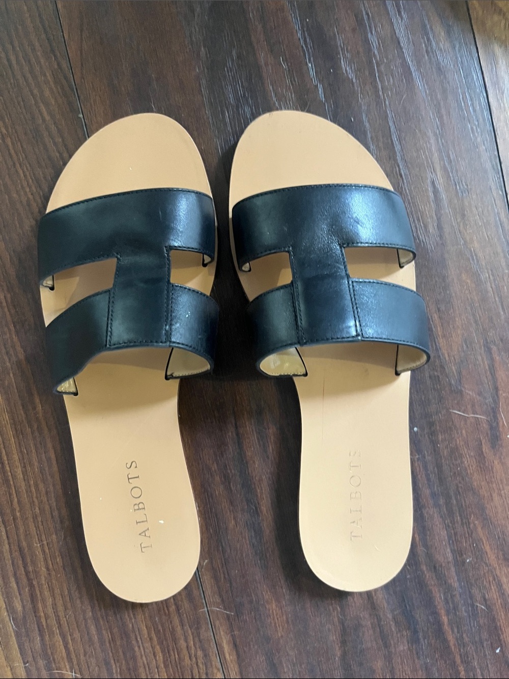 Talbots Black Leather Double-Strap Slide Sandals